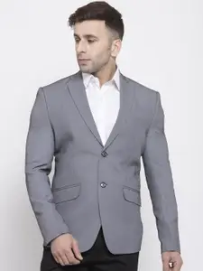 Wintage Men Grey Self & White Design Regular-Fit Single-Breasted Formal Blazer