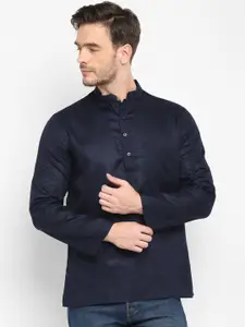 Hangup Men Navy Blue Mandarin Collar Kurta