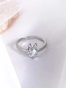 JOKER & WITCH Silver-Plated Stone-Studded Adjustable Bunny Hop Finger Ring