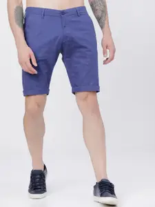 HIGHLANDER Men Blue Solid Slim Fit Cotton Linen Chino Shorts