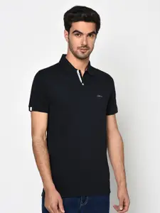 Octave Men Navy Blue Solid Polo Collar T-shirt