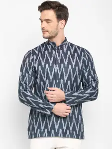Hangup Men Blue Geometric Printed Kurta