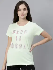Kryptic Women Lime Green Printed Pure Cotton Lounge T-Shirt