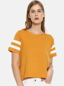 Campus Sutra Mustard Cotton Boxy Top