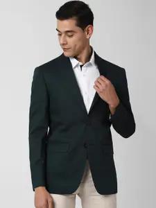 Peter England Elite Men Green Solid Slim-Fit Single-Breasted Formal Blazer