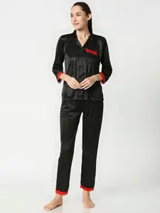 AV2 Women Black & Red Solid Night Suit