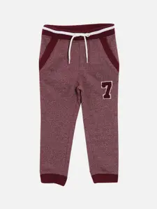 3PIN Boys Maroon Solid Cotton Joggers