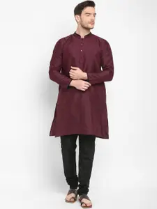Hangup Men Maroon & Black Solid Kurta with Pyjamas