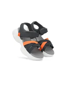 HIROLAS Women Grey & Orange Sports Sandals