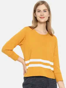 Campus Sutra Mustard Striped Regular Cotton Top