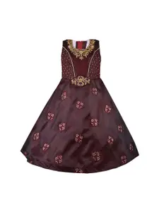 Wish Karo Girls Burgundy Embellished Maxi Dress