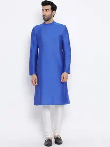 NAMASKAR Men Blue Silk Solid Kurta