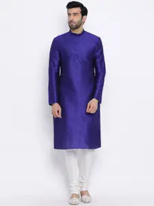 NAMASKAR Men Blue Dupion Silk Solid Kurta