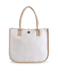 earthbags White & Beige Canvas Shopper Tote