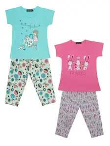 Todd N Teen Pack of 2 Girls Multicoloured Printed Cotton Night Suit