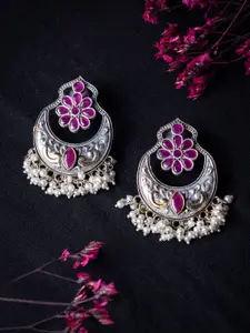 MORKANTH JEWELLERY Silver-Plated Pink Floral Chandbalis