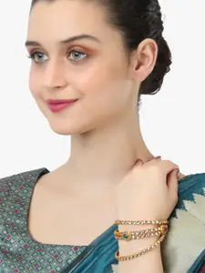 Adwitiya Collection Set Of 6 24 CT Gold-Plated White & Green Stone-Studded Handcrafted Bangles