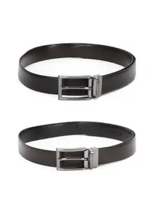 Louis Philippe Men Set of 2 Black Textured Belt