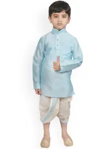 SG YUVRAJ Boys Turquoise Blue & Off White Solid Kurta with Dhoti Pants