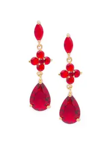 Globus Red & Gold-Toned Floral Drop Stud Earrings