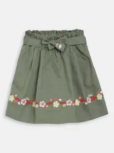 ELLE Girls Olive Green & Red Solid A-Line Mini Skirt