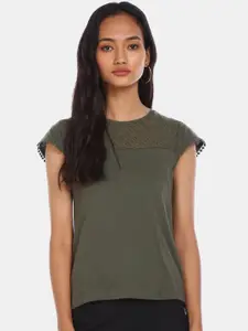 Aeropostale Olive Green Lace Inserts Cap Sleeves Regular Top