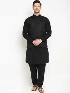 hangup trend Men Black Solid Kurta with Pyjamas & Nehru Jacket