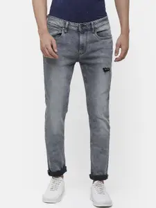 Voi Jeans Men Grey Skinny Fit Mid-Rise Low Distress Stretchable Jeans