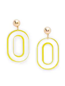 Globus White & Yellow Plastic Oval Drop Earrings