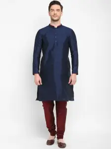 hangup trend Men Navy Blue & Maroon Solid Kurta with Churidar