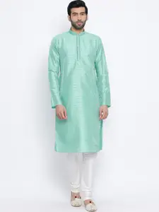 NAMASKAR Men Green Woven Design Silk Kurta