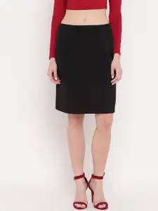 AKIMIA Women Black Scuba Solid Straight Skirt