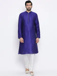 NAMASKAR Men Blue Dupion Silk Solid Kurta