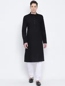 NAMASKAR Men Black Solid Cotton Kurta with Churidar