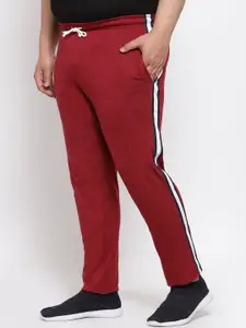 plusS Men Plus Size Red Solid Straight-Fit Cotton Track Pants