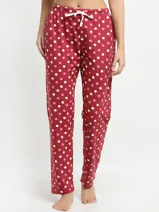 Kanvin Women Red & White Printed 100% Cotton Lounge Pants
