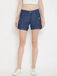 C9 AIRWEAR Women Dark Blue Solid Regular Fit Denim Shorts