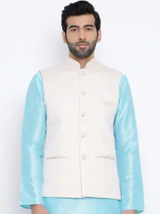 NAMASKAR Men Pink & White Woven Design Nehru Jacket