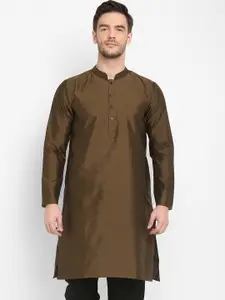 hangup trend Men Brown Solid Straight Kurta