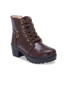 DEAS Women Brown Solid Platform Heeled Boots