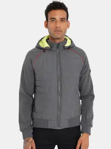 Arrow Sport Men Grey Colourblocked Detachable Hood Bomber Jacket