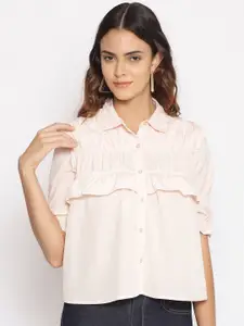 Oxolloxo Women Pink Regular Fit Solid Casual Shirt