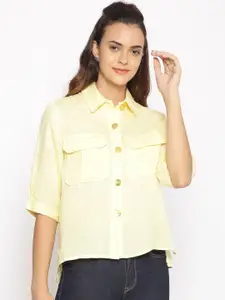 Oxolloxo Women Yellow Regular Fit Solid Casual Shirt