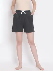 Kanvin Women Charcoal Grey Solid Lounge Shorts