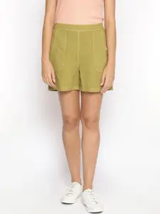 Oxolloxo Women Green Solid Regular Fit Regular Shorts