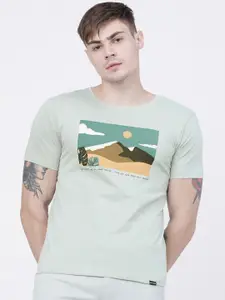HIGHLANDER Men Green Printed Round Neck Cotton T-shirt