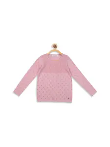 ELLE Girls Pink Self Design Pullover Sweater