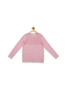 ELLE Girls Pink Self Design Pullover Sweater