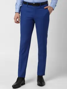 Peter England Elite Men Blue Slim Fit Solid Formal Trousers