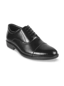 Mochi Men Black Solid Leather Formal Oxfords with Patent Finish